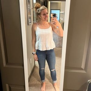 Bar III Eyelet Lace Peplum Tie Top